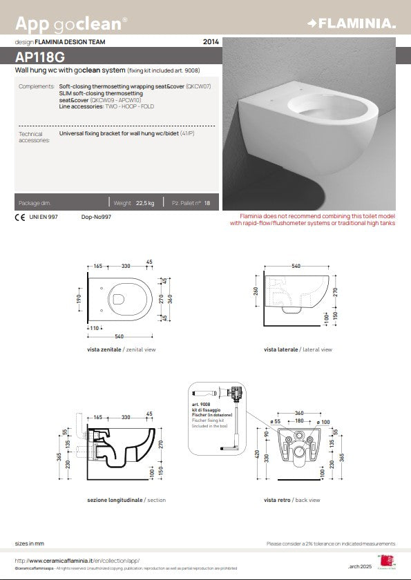 FLAMINIA APP hanging rimless toilet shiny white